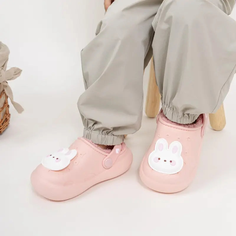 Girls' Chic Fur-Lined Clogs - Cartoon Animal Dinosaur Pattern, Flat Heel (1cm or Less), Lightweight Non-Slip Slip-On Toddler Little Kid Shoes, Warm Indoor-Outdoor Footwear (Check Foot Length for Size 7 Toddler/11 Little Kid), Cartoon Animal Elements