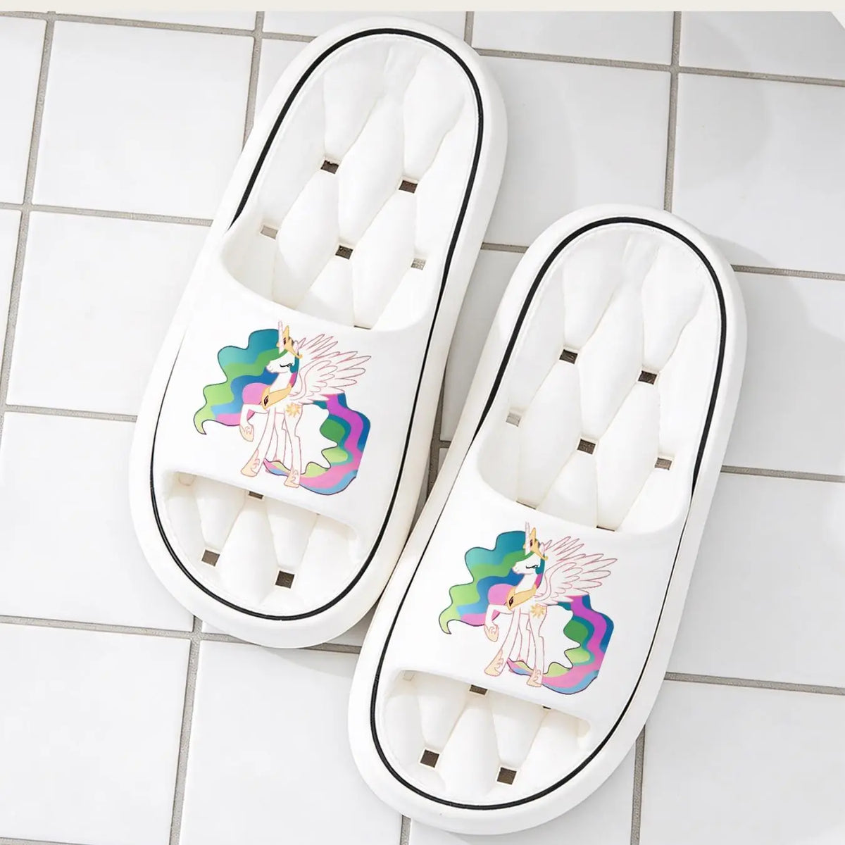 Cartoon Unicorn Princess Slippers for Women Girls Soft Comfortable Home Slippers Non-slip Indoor House Shoes with Colorful Mane Wings Design