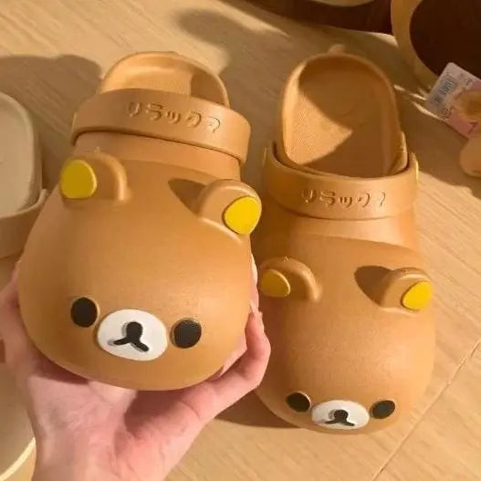 Cartoon Rilakkuma PVC Flat Sandals, Cute Bear Synthetic Non-Slip Anti-Odor Children's Summer Beach A-Shoes, Ideal Home Supplies Accent Gift