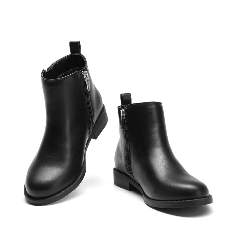 Dream Pairs Girls' 10-11 Yrs Footwear Boot, Round Toe PU Leather Ankle Boot with Star Cutouts, Side Zipper for Quick On-Off, Padded Synthetic Design, Autumn Kids' Fashion, Fits Little Feet, Pairs with Jeans & Tees, Side Zipper, Quick On-Off