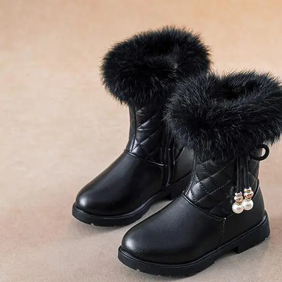 Toddler Girls' Color Block Mid-Calf Artificial Leather Boots - TPR Rubber Sole, Side Zipper, Warm, Non-Slip, Flat Heel (1 cm or Less), Fabric Lining, for Party, School