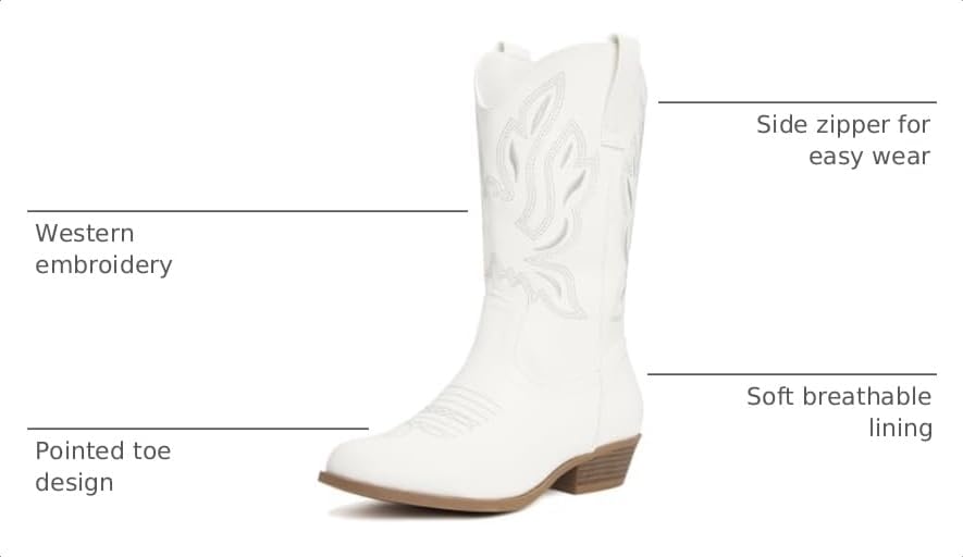 vodvob Girls Kids Western Boots Round Toe Embroidered Cowgirl Cowboy Boots