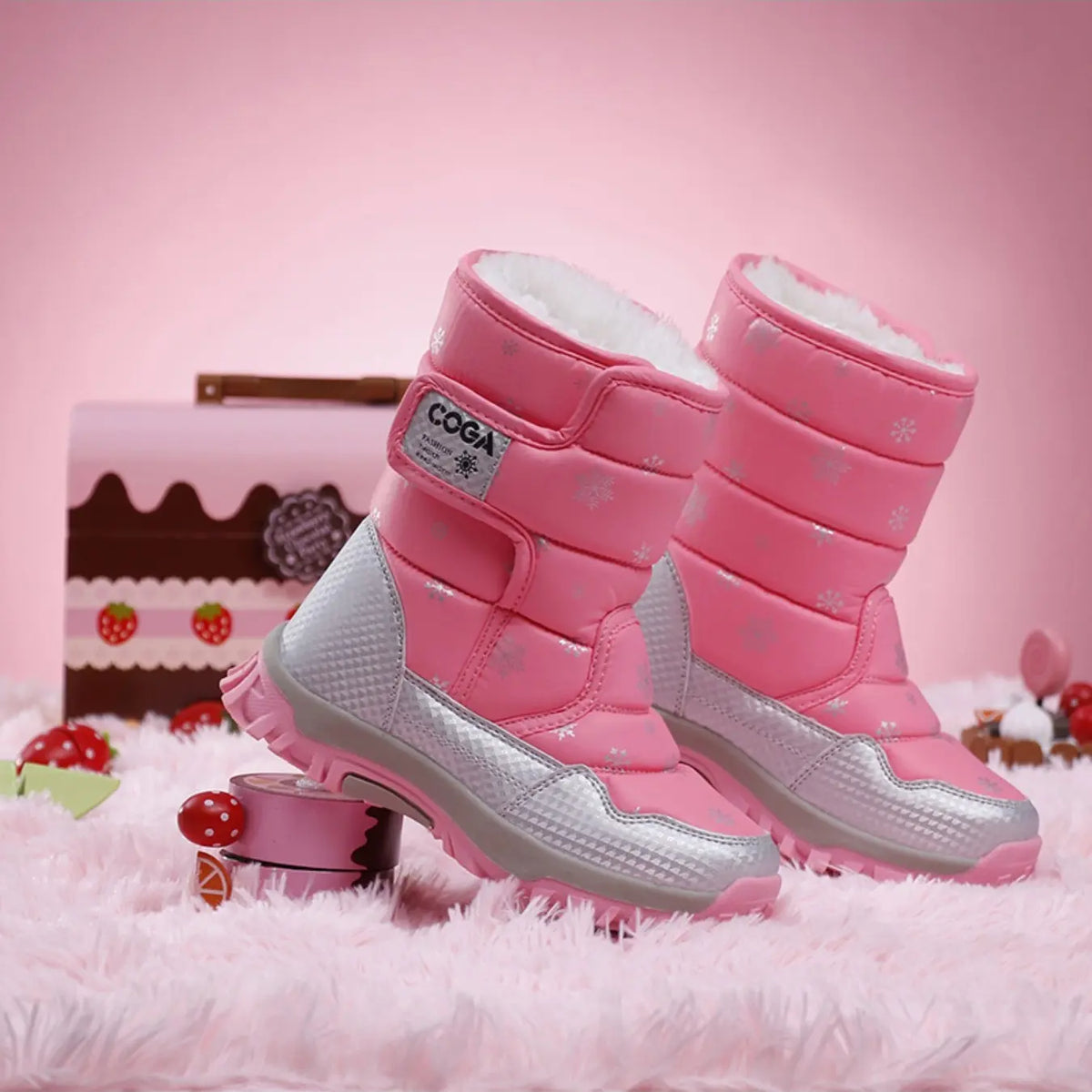 Winter Campus Children's Snow Boots for Girls - Thickened Fluffy Warm High-Waist Cotton Shoes for Outdoor Hiking and Trekking Boots Fuzzy Boots