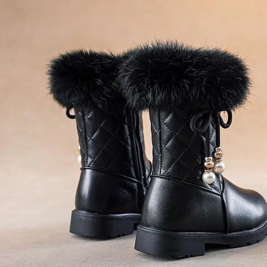 Toddler Girls' Color Block Mid-Calf Artificial Leather Boots - TPR Rubber Sole, Side Zipper, Warm, Non-Slip, Flat Heel (1 cm or Less), Fabric Lining, for Party, School