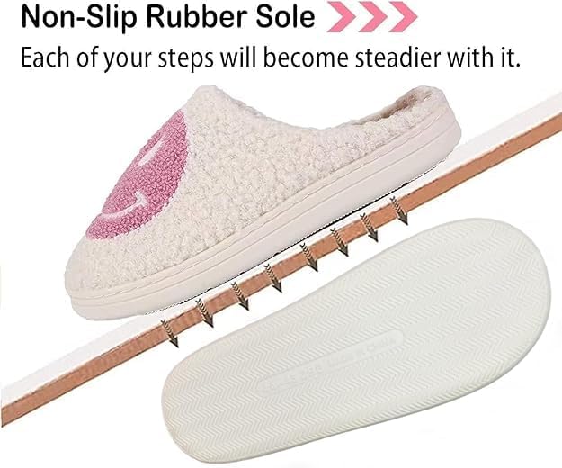 Retro Fuzzy Happy Face Slippers for Women Men, Cozy House Shoes