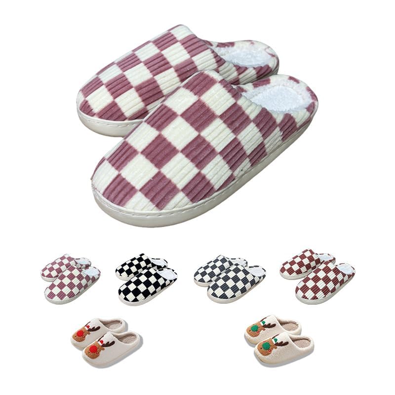 Retro Fuzzy Happy Face Slippers for Women Men, Cozy House Shoes