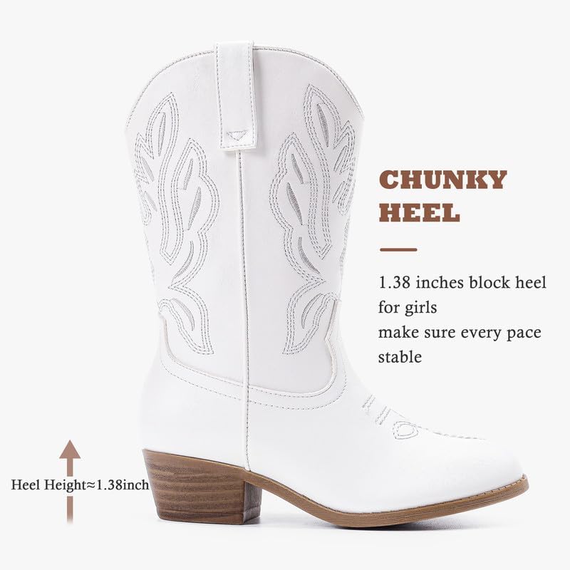 LAURMOSA Cowgirl Boots for Little Girls Mid Calf Pointed Toe Kid Cowboy Boots Side Zipper Classic Embroidered Western Boots Horse Riding Shoes Party for Toddler Little Big Kids