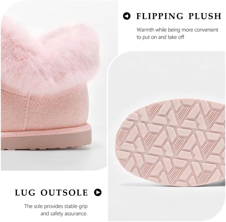 HOMEHOT Girls Slippers Winter Warm House Shoes Faux Fur Lining Bootie slipper