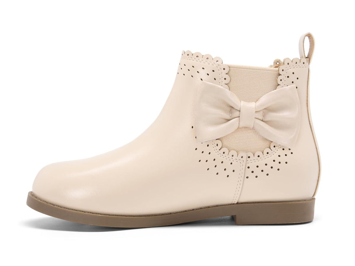 Coutgo Girls Ankle Boots Bow Chunky Low Heel Chelsea Booties Dress Shoes