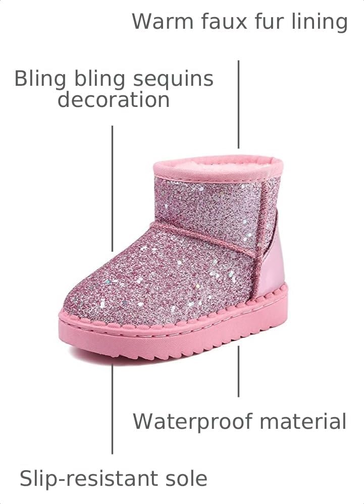Blue Line Toddler Boots, Girl's Glitter Princess Snow Boots Sequin Warm