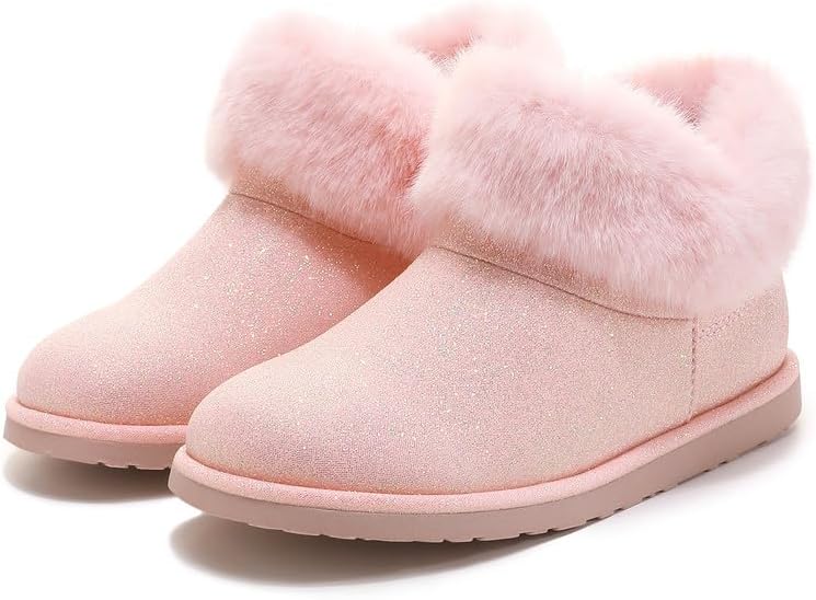 HOMEHOT Girls Slippers Winter Warm House Shoes Faux Fur Lining Bootie slipper