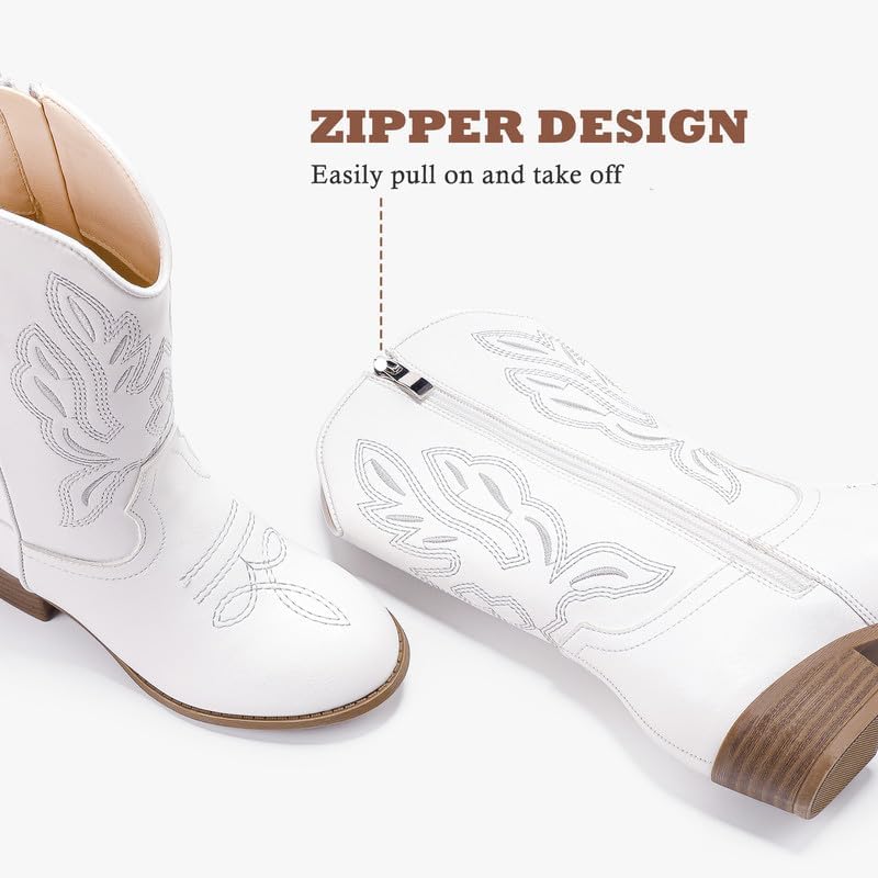 LAURMOSA Cowgirl Boots for Little Girls Mid Calf Pointed Toe Kid Cowboy Boots Side Zipper Classic Embroidered Western Boots Horse Riding Shoes Party for Toddler Little Big Kids