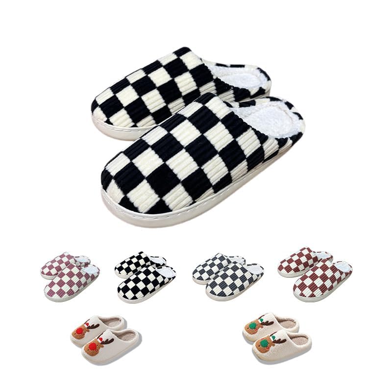 Retro Fuzzy Happy Face Slippers for Women Men, Cozy House Shoes