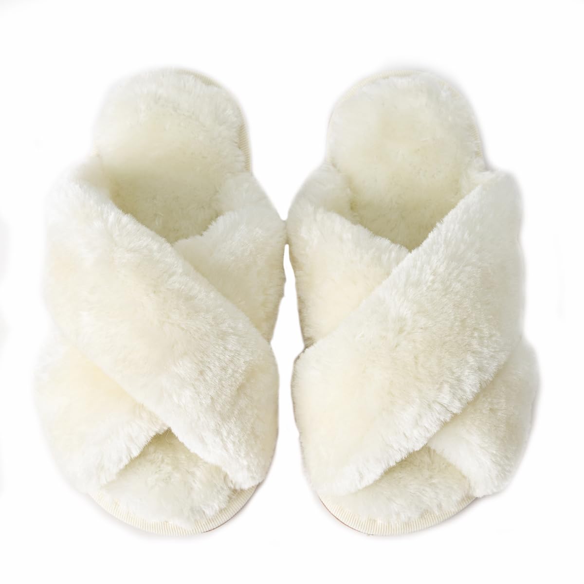 Enteer Girls Fluffy Slippers Memory Foam Soft Plush Cross Band House Shoes Indoor Outdoor Slip On