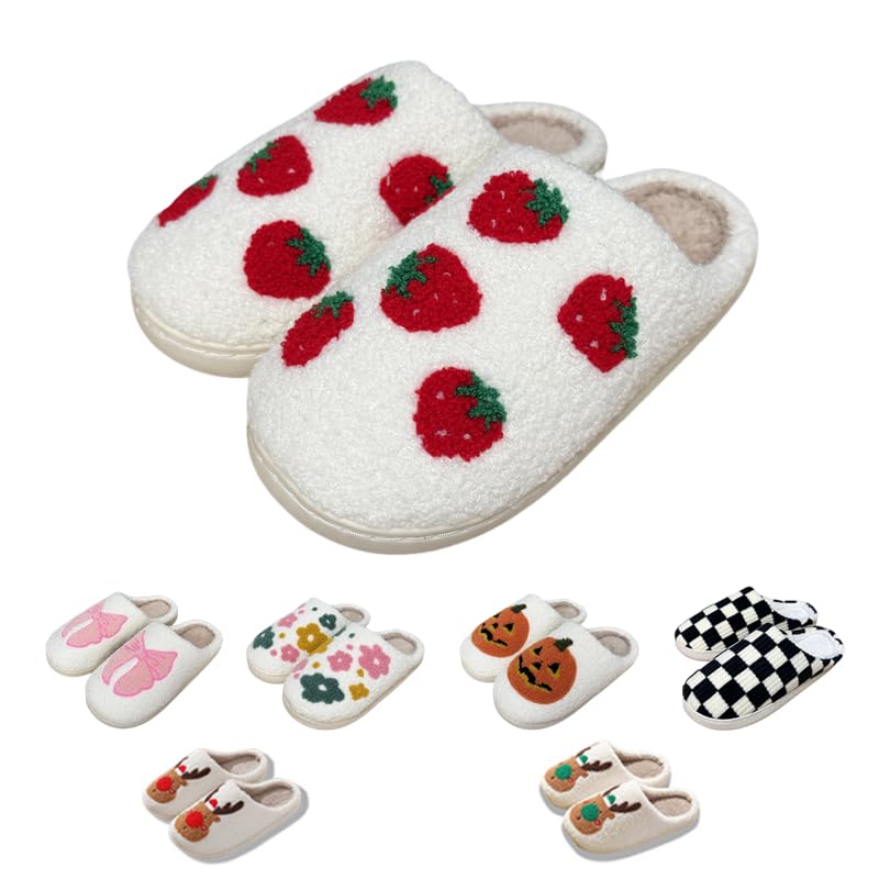 Retro Fuzzy Happy Face Slippers for Women Men, Cozy House Shoes