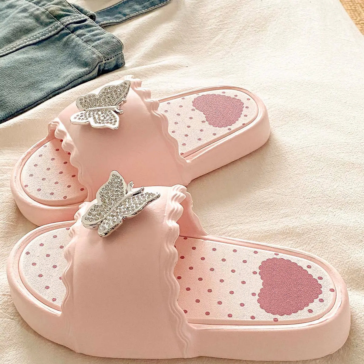 Summer New Student Sweet Girl Style Sandals, Eva Soft Sole, Casual Home & Outdoor, Fashionable Beach Shoes, Comfortable Lightweight Flip Flops, Butterfly Pattern Slippers, Cute Soft Slippers, Trendy Casual Slippers