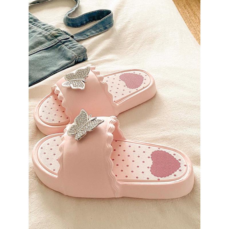 Summer New Student Sweet Girl Style Sandals, Eva Soft Sole, Casual Home & Outdoor, Fashionable Beach Shoes, Comfortable Lightweight Flip Flops, Butterfly Pattern Slippers, Cute Soft Slippers, Trendy Casual Slippers