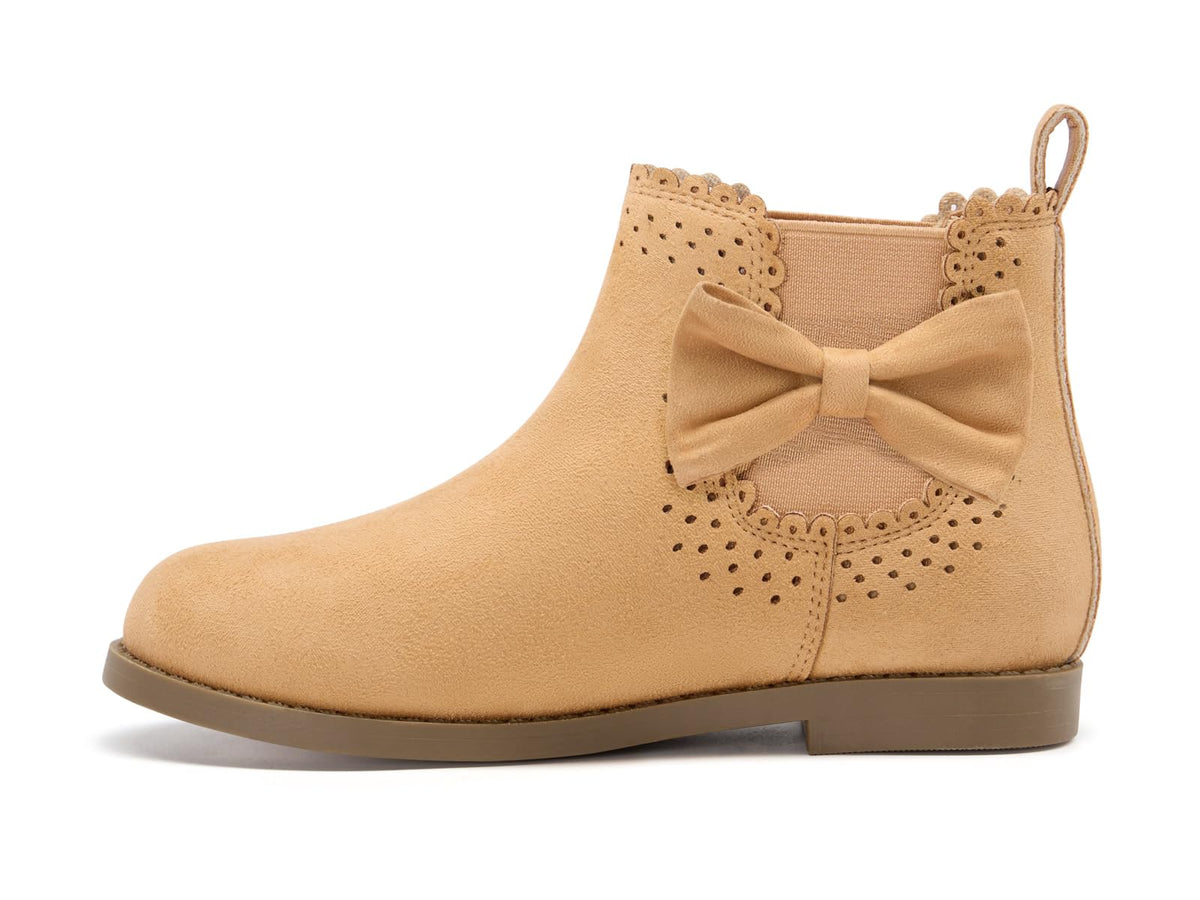 Coutgo Girls Ankle Boots Bow Chunky Low Heel Chelsea Booties Dress Shoes