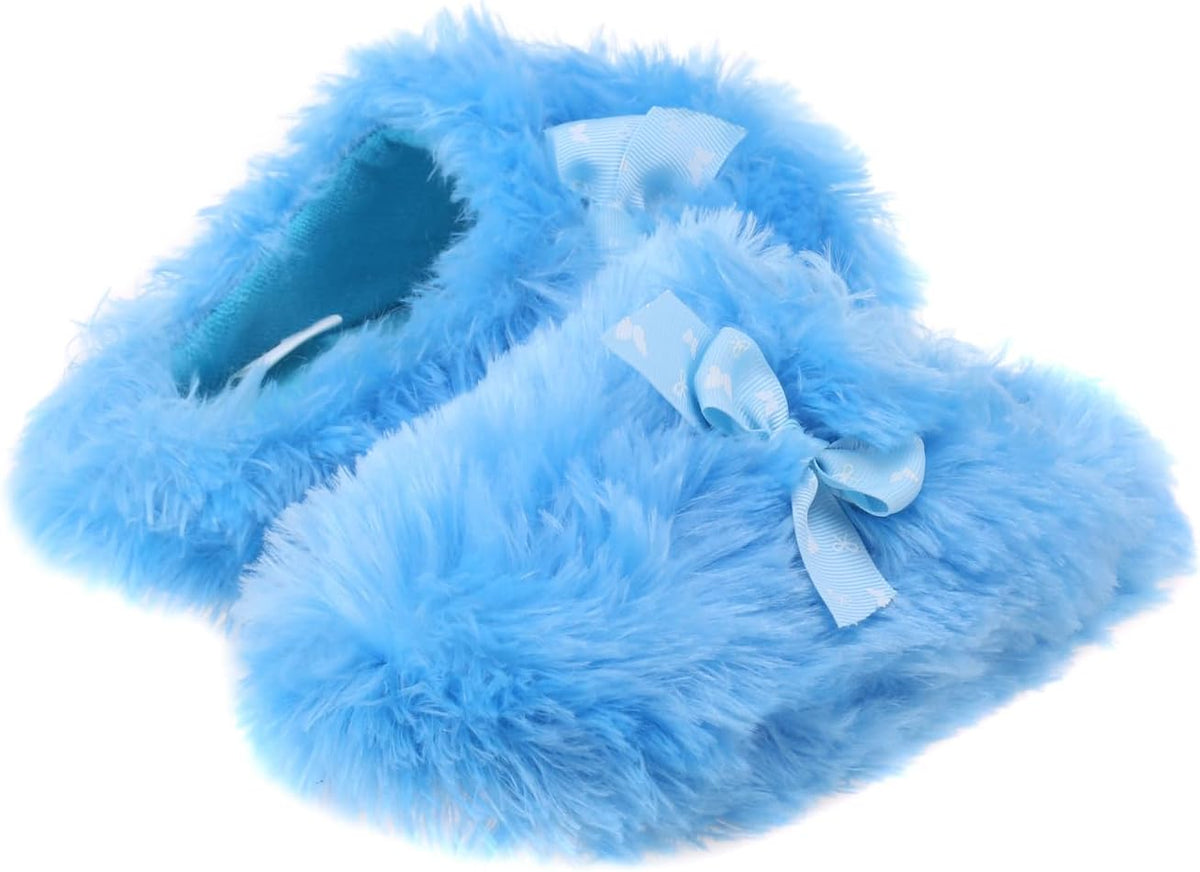 Onmygogo Girls Fuzzy Winter Indoor Slippers with Floral Bowknot, Warm Cozy Plush House Slippers for Little Big Kids Girls