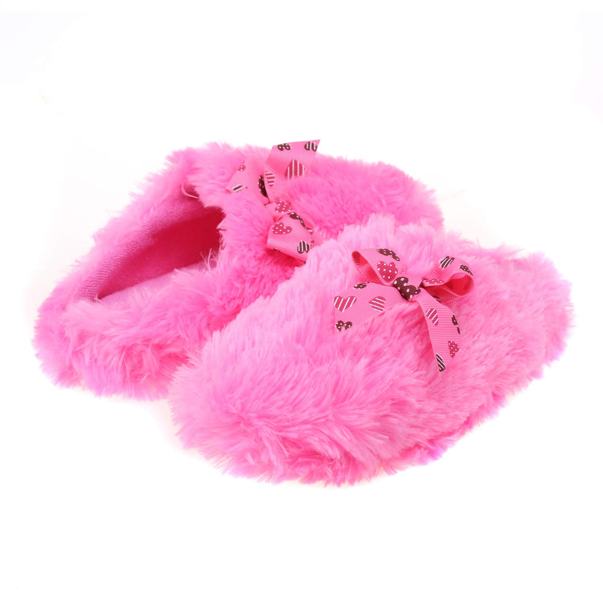 Onmygogo Girls Fuzzy Winter Indoor Slippers with Floral Bowknot, Warm Cozy Plush House Slippers for Little Big Kids Girls