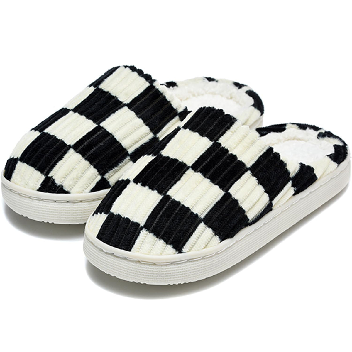 Kids Checkerboard Slippers Boys Girls Warm Fleece Corduroy Clog House Shoes