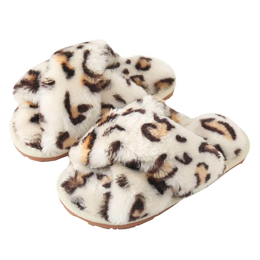 Girls Fluffy Cute Fuzzy Slippers, Open Toe Cross Band