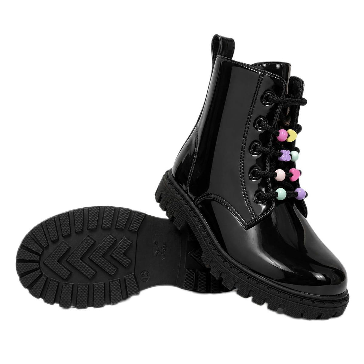 Combat Boots for Girls Lace Up Side Zipper Ankle Boots