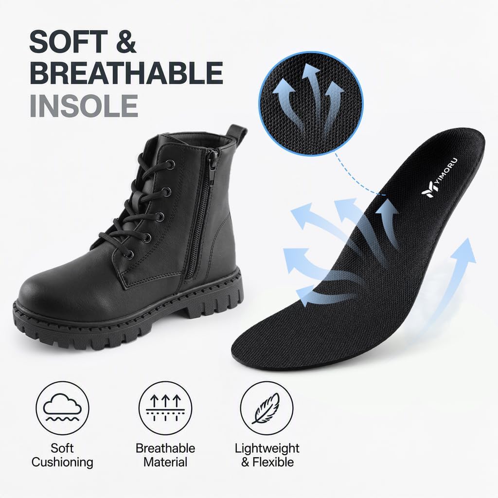 Girls Combat Boots Side Bow Detail Lace Up Side Zipper Ankle Boots