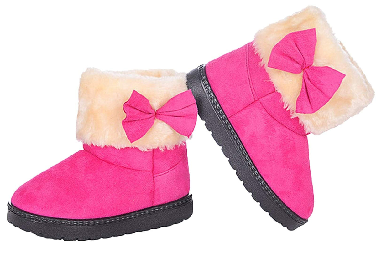 DADAWEN Baby's Girl's Toddler Fashion Cute Bowknot Fur Lining Princess Warm Snow Boots