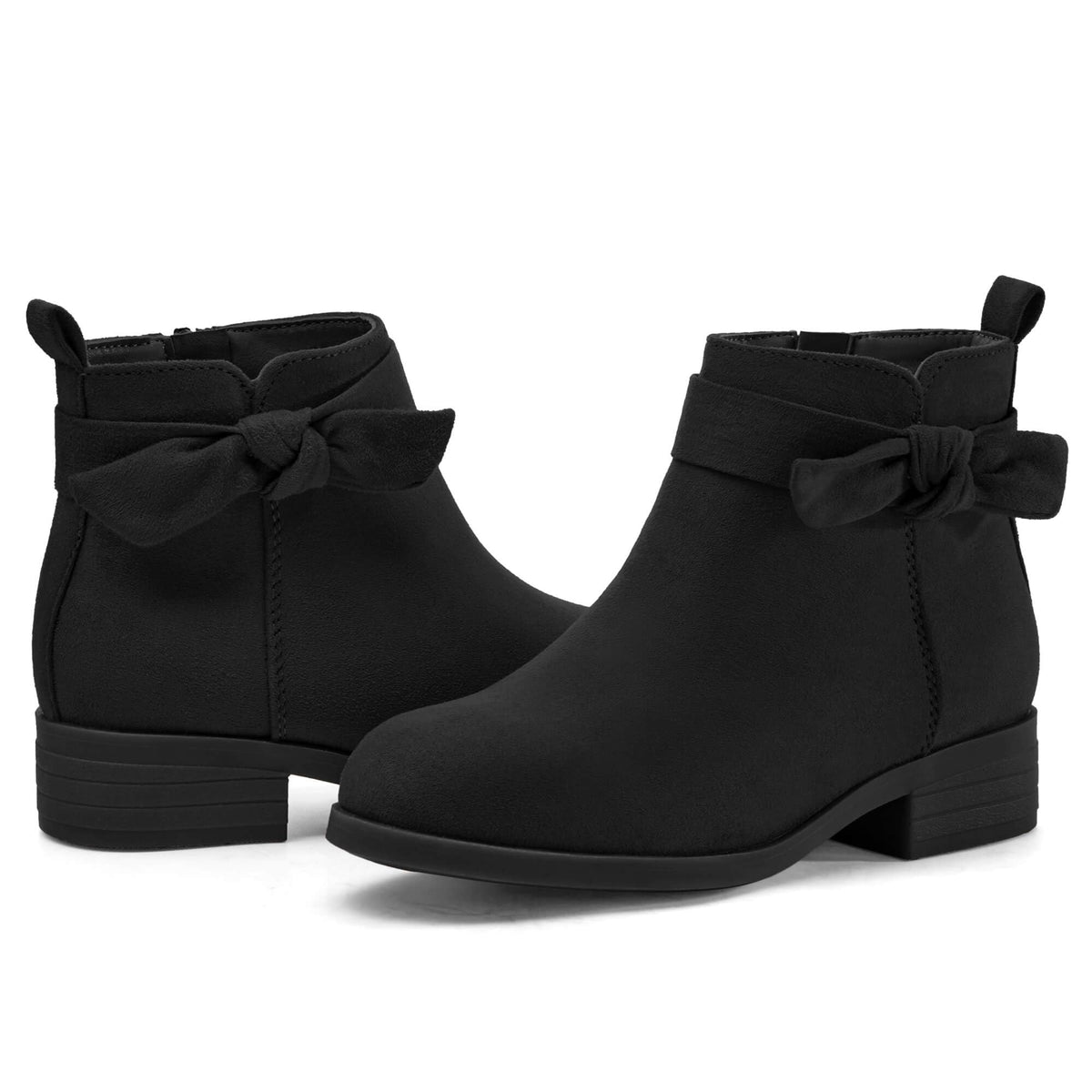 Coutgo Girls Toddler Bow knot Ankle Boots Low Chunky Heel Side Zipper Cute Dress Booties Little Big Kid