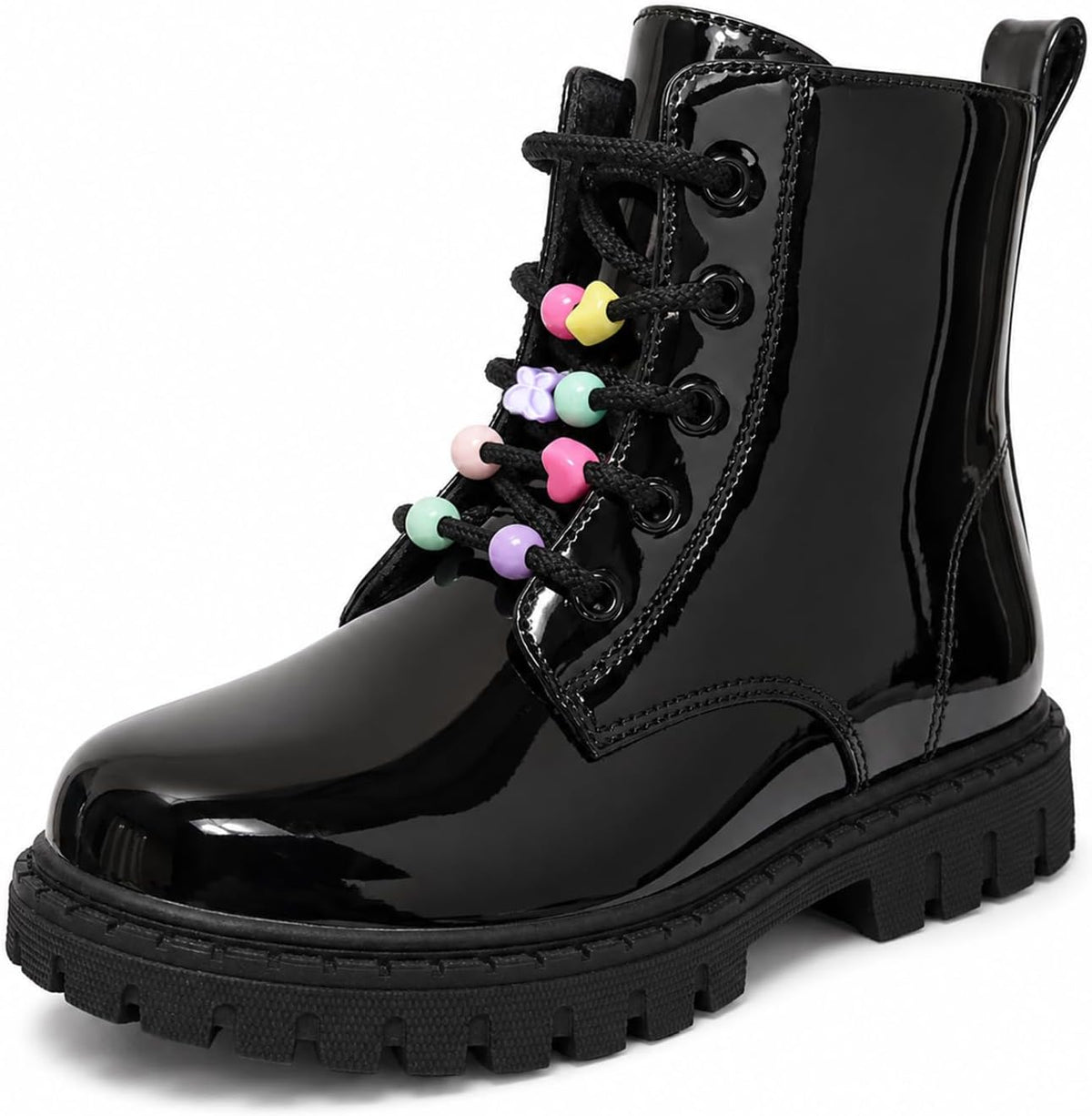 Combat Boots for Girls Lace Up Side Zipper Ankle Boots
