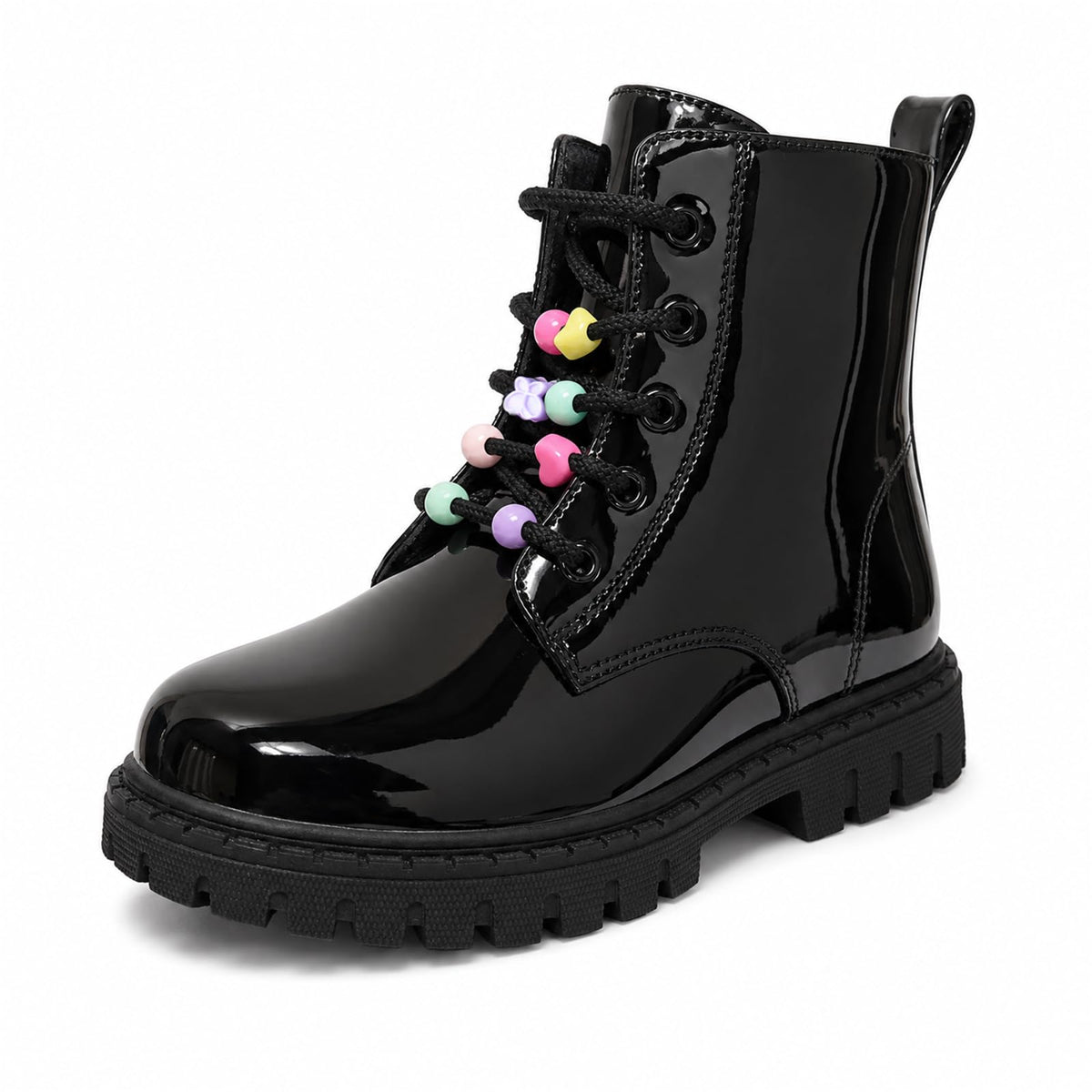 Combat Boots for Girls Lace Up Side Zipper Ankle Boots