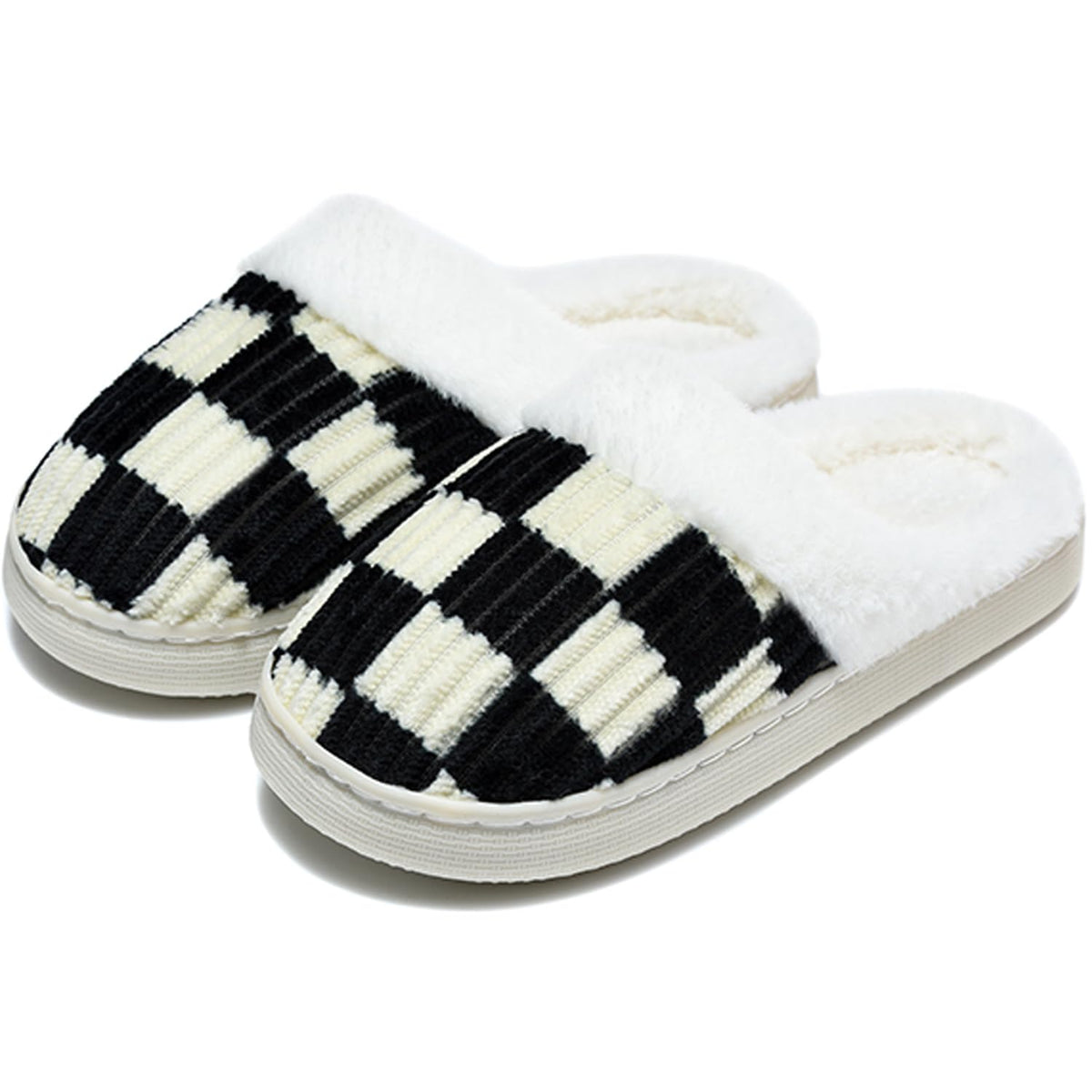 Kids Checkerboard Slippers Boys Girls Warm Fleece Corduroy Clog House Shoes