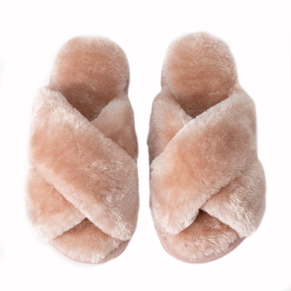 Enteer Girls Fluffy Slippers Memory Foam Soft Plush Cross Band House Shoes Indoor Outdoor Slip On
