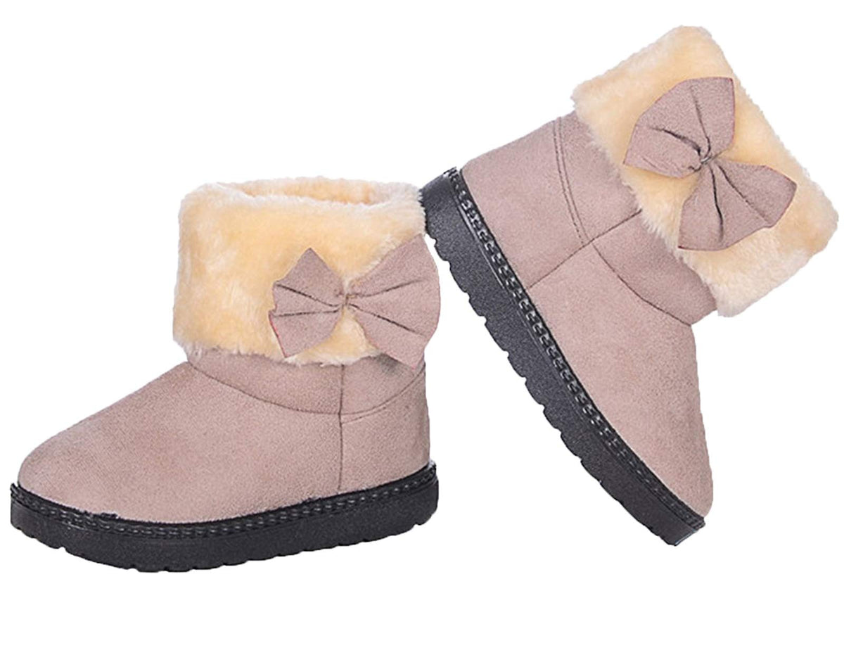 DADAWEN Baby's Girl's Toddler Fashion Cute Bowknot Fur Lining Princess Warm Snow Boots