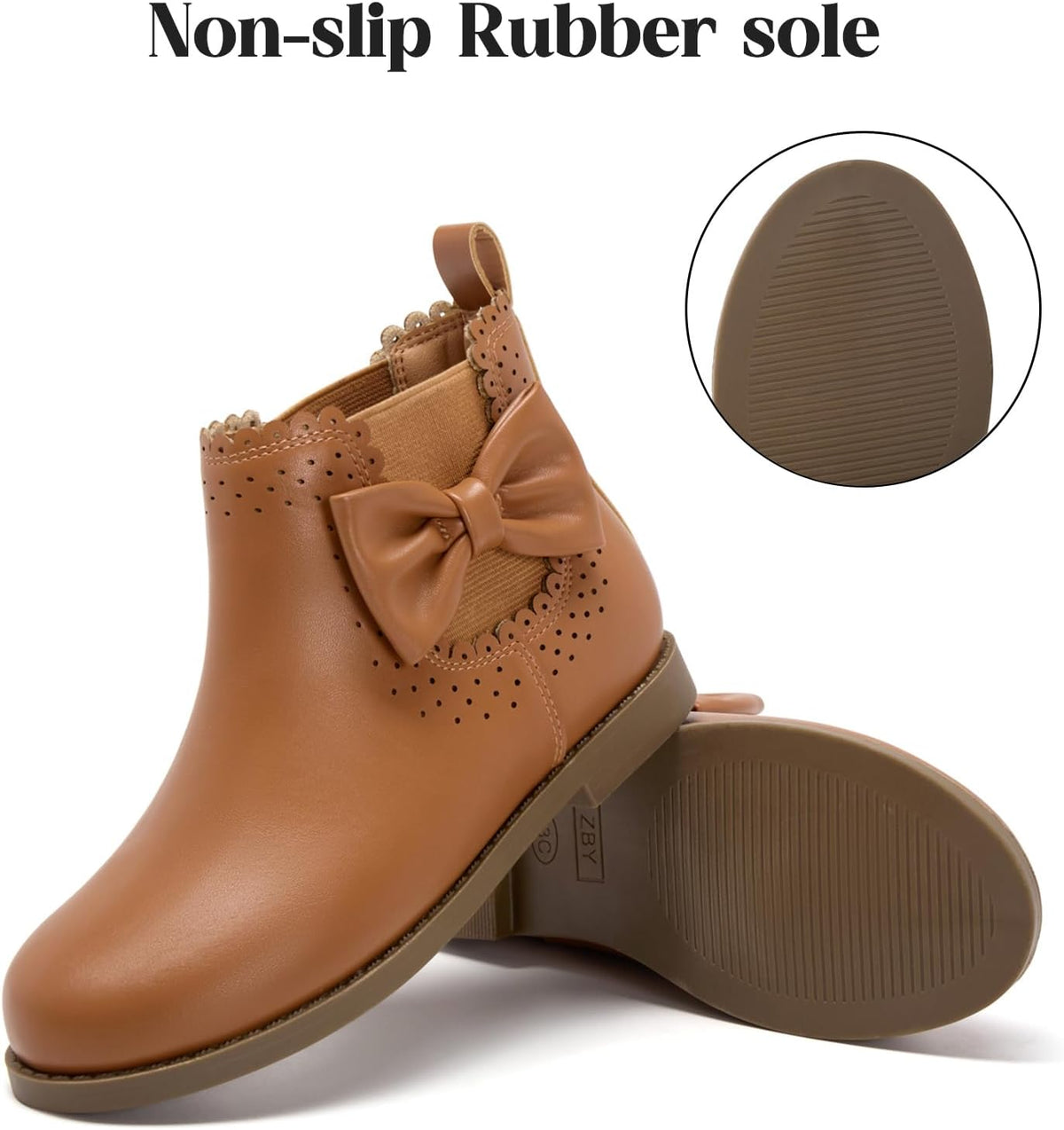 Coutgo Girls Ankle Boots Bow Chunky Low Heel Chelsea Booties Dress Shoes