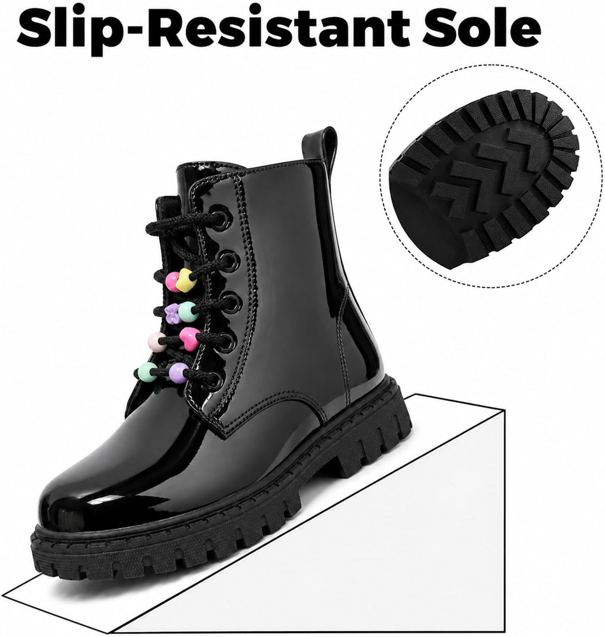 Combat Boots for Girls Lace Up Side Zipper Ankle Boots