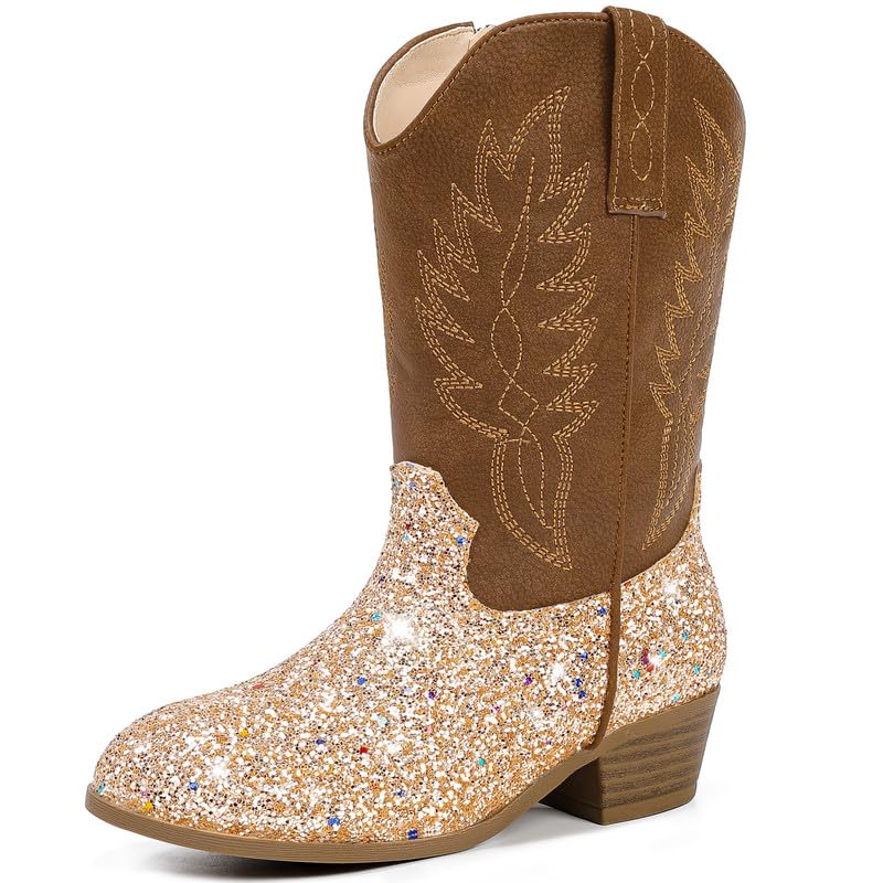 LAURMOSA Cowgirl Boots for Little Girls Mid Calf Pointed Toe Kid Cowboy Boots Side Zipper Classic Embroidered Western Boots Horse Riding Shoes Party for Toddler Little Big Kids