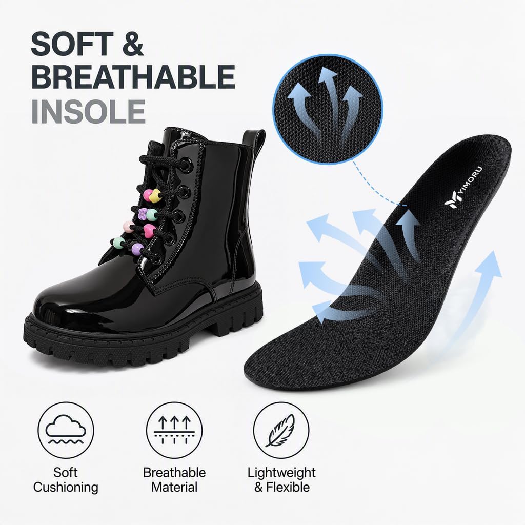 Combat Boots for Girls Lace Up Side Zipper Ankle Boots