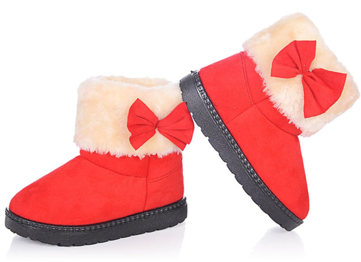DADAWEN Baby's Girl's Toddler Fashion Cute Bowknot Fur Lining Princess Warm Snow Boots