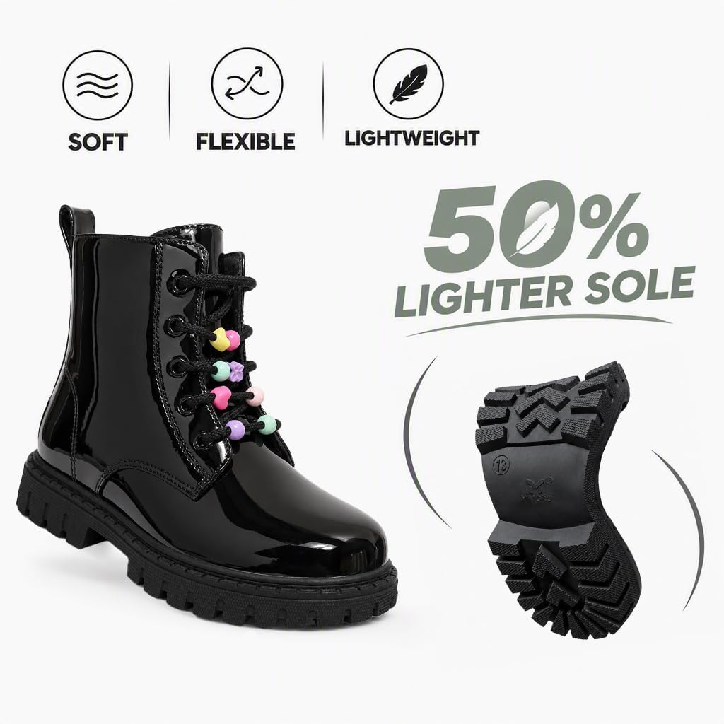 Combat Boots for Girls Lace Up Side Zipper Ankle Boots