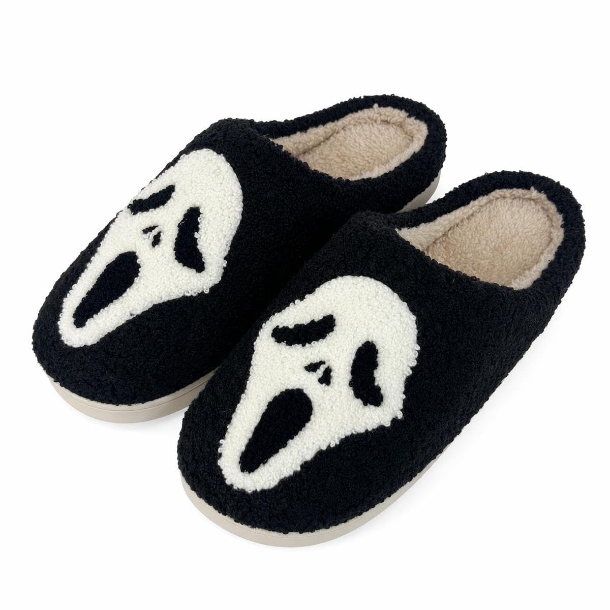 Retro Fuzzy Happy Face Slippers for Women Men, Cozy House Shoes