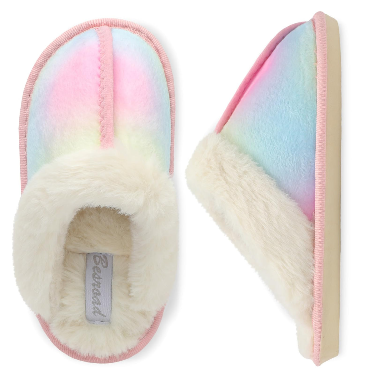 Besroad Kids Slippers Girls Boys Fuzzy House Slippers Warm Memory Foam House Shoes Soft Plush Bedroom Slippers Slides Indoor Outdoor