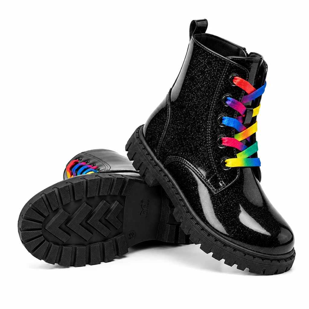 Combat Boots for Girls Lace Up Side Zipper Ankle Boots