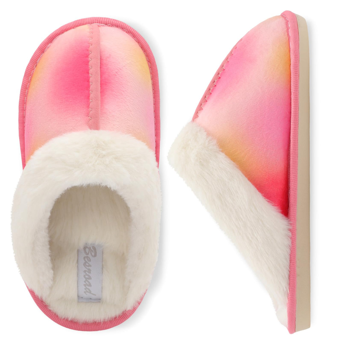 Besroad Kids Slippers Girls Boys Fuzzy House Slippers Warm Memory Foam House Shoes Soft Plush Bedroom Slippers Slides Indoor Outdoor