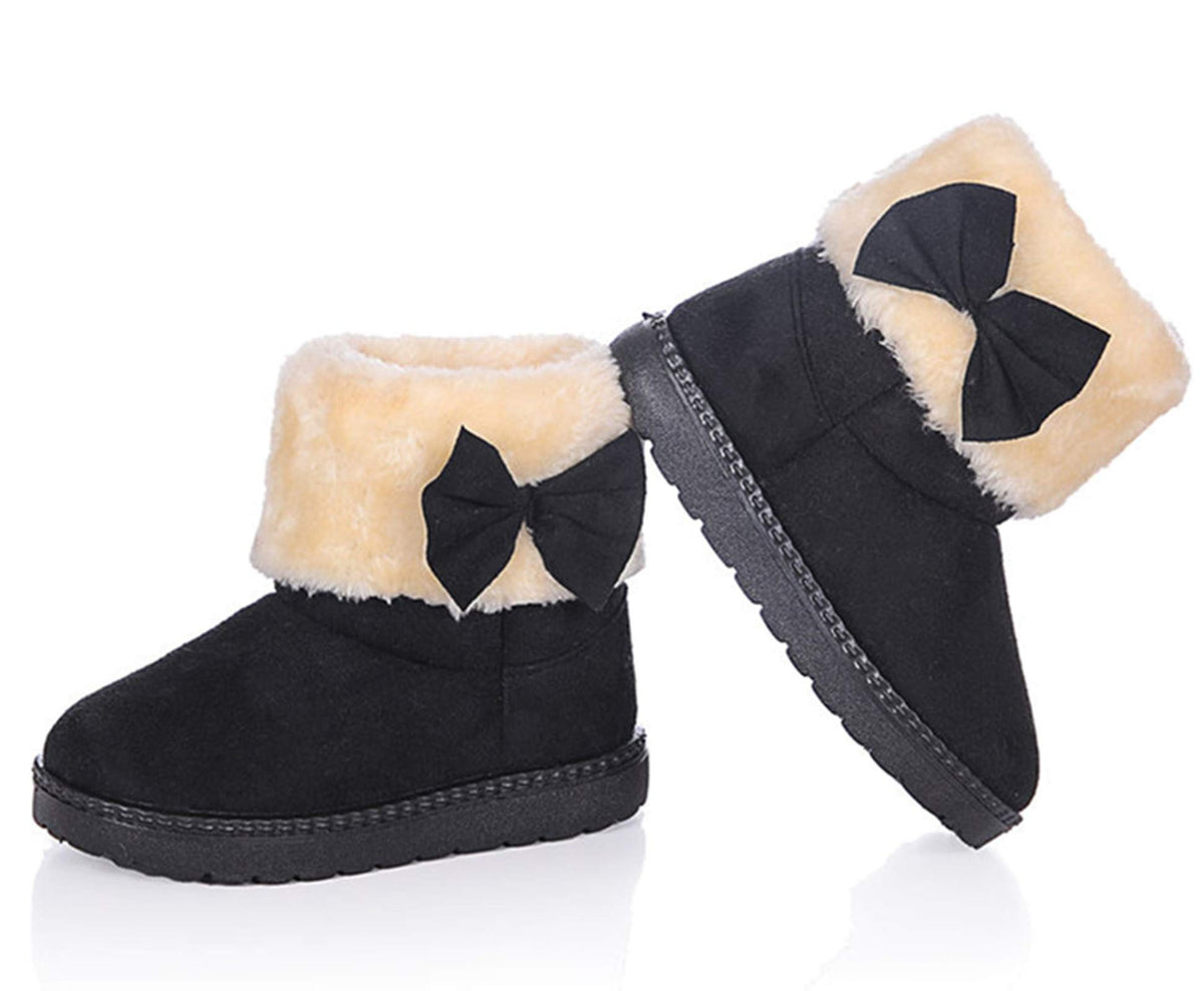 DADAWEN Baby's Girl's Toddler Fashion Cute Bowknot Fur Lining Princess Warm Snow Boots