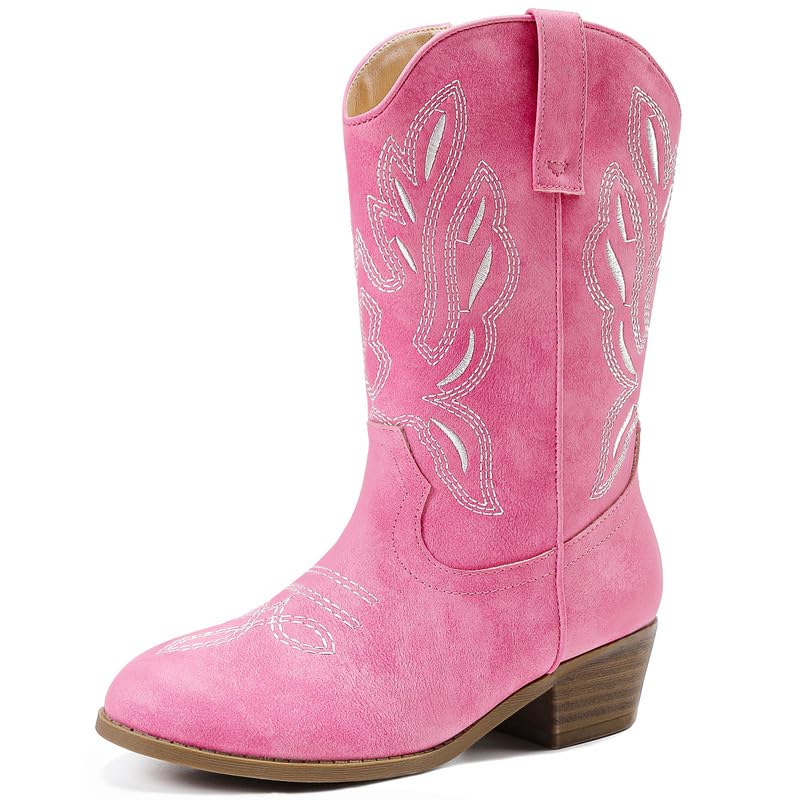 LAURMOSA Cowgirl Boots for Little Girls Mid Calf Pointed Toe Kid Cowboy Boots Side Zipper Classic Embroidered Western Boots Horse Riding Shoes Party for Toddler Little Big Kids