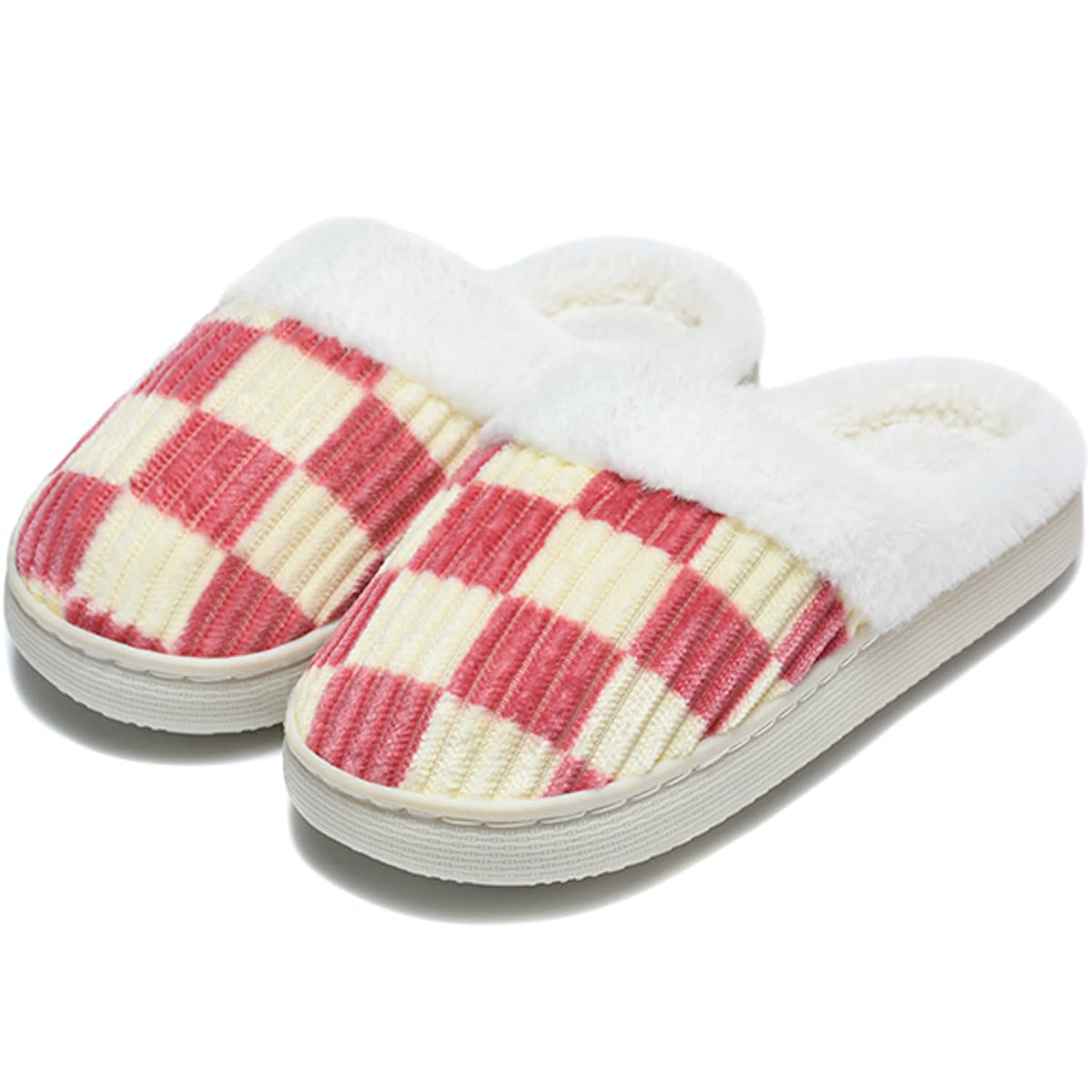 Kids Checkerboard Slippers Boys Girls Warm Fleece Corduroy Clog House Shoes