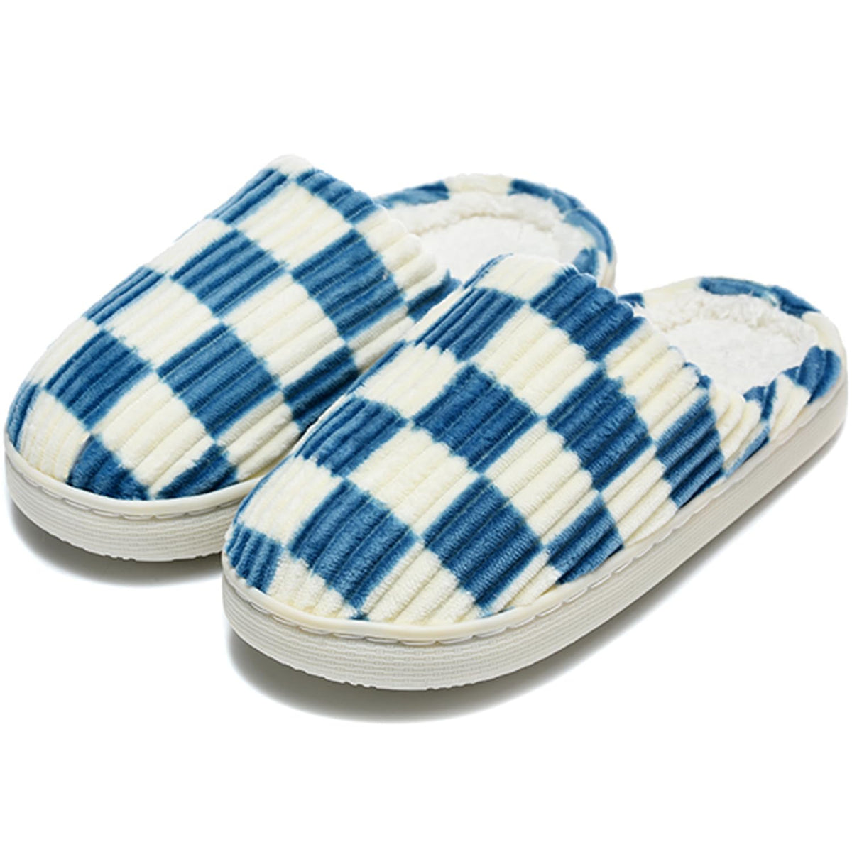 Kids Checkerboard Slippers Boys Girls Warm Fleece Corduroy Clog House Shoes