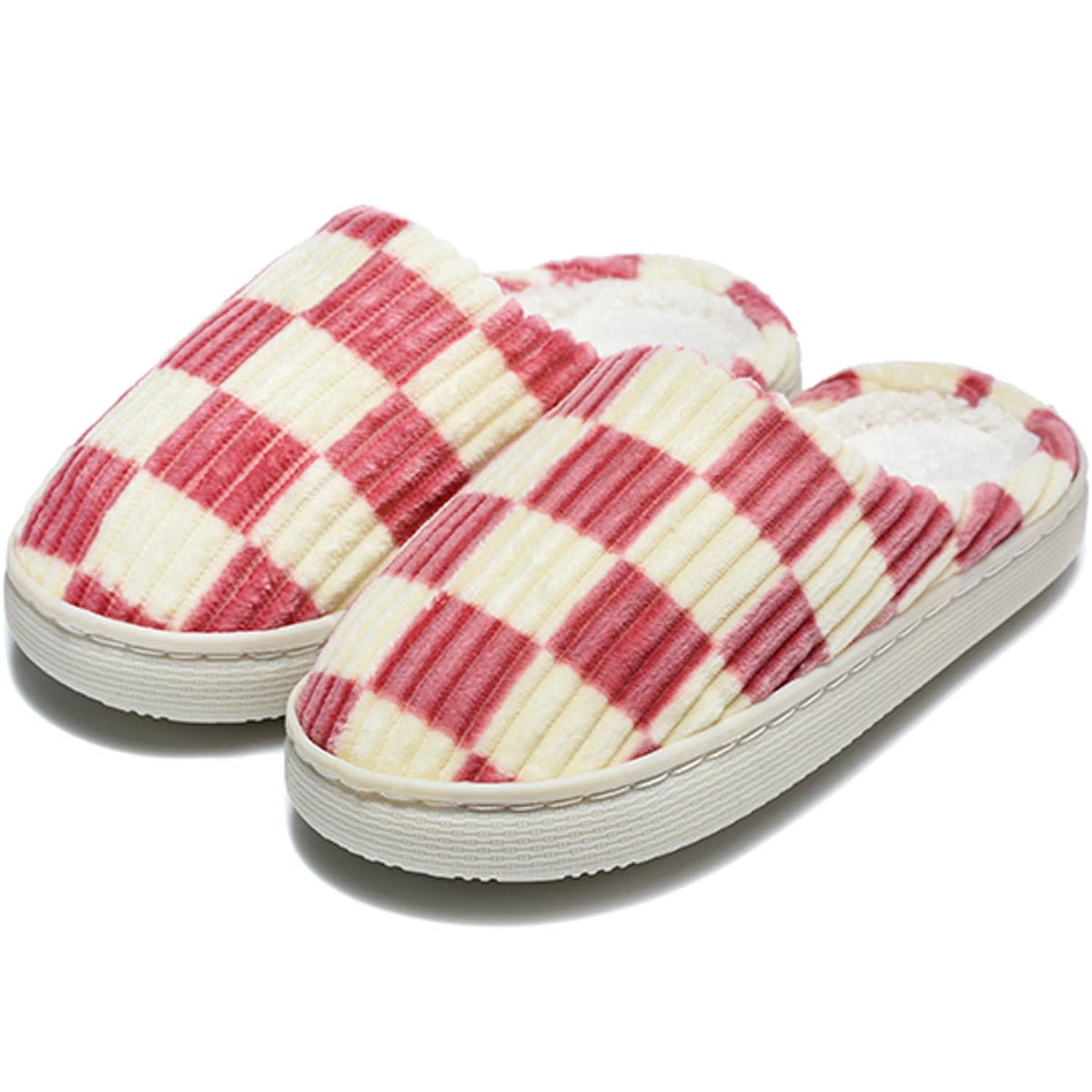 Kids Checkerboard Slippers Boys Girls Warm Fleece Corduroy Clog House Shoes